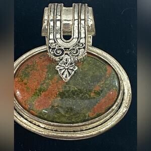 Unakite faux pendant in silver tone setting